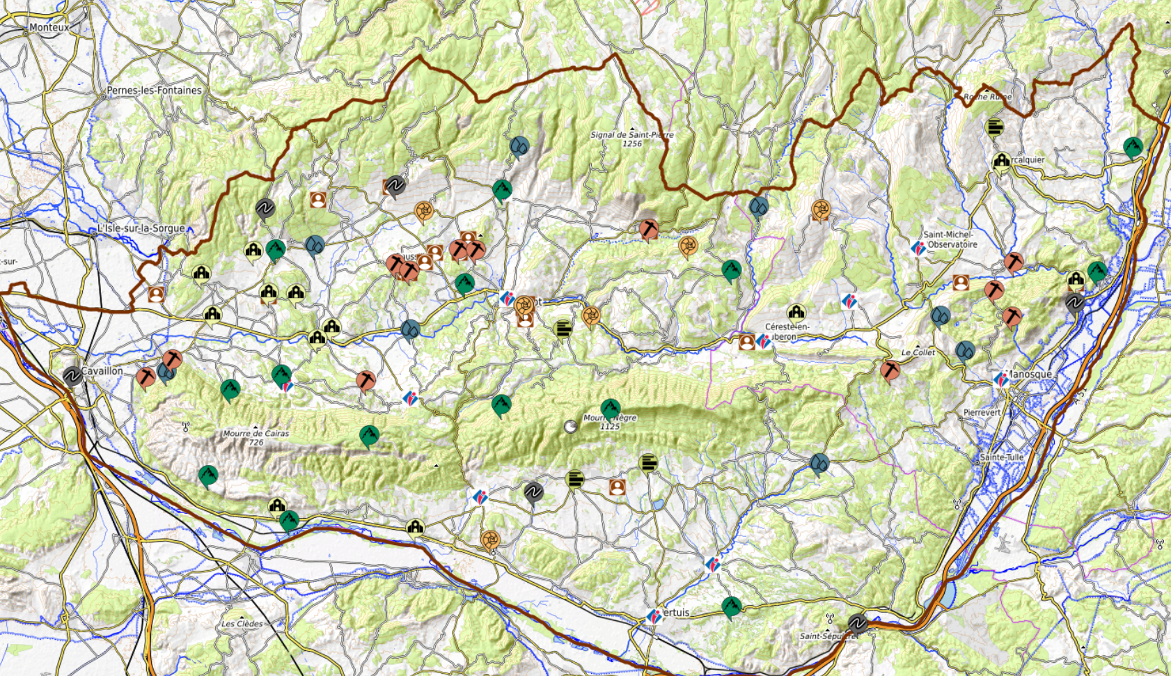 Carte des géosites du parc du Luberon